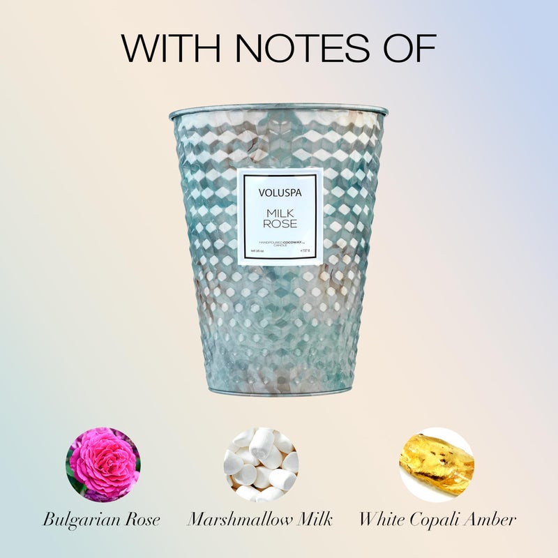 Voluspa Milk Rose, 2 Wick Tin Candle, 26 Ounce, 80 Hour Burn Time, Coconut Wax for Clean Burning, Handcrafted in The USA - Image 3